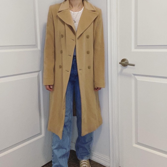 Atos Lombardini Double Breasted Tie Waist Wool Blend Tan Coat Size XS - Picture 3 of 15